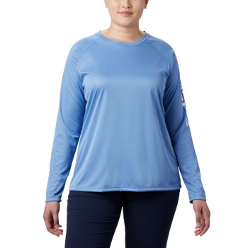 Columbia Tidal Heather Long Sleeve, Sudaderas Azules Blancos Para Mujer | 368925-TOJ